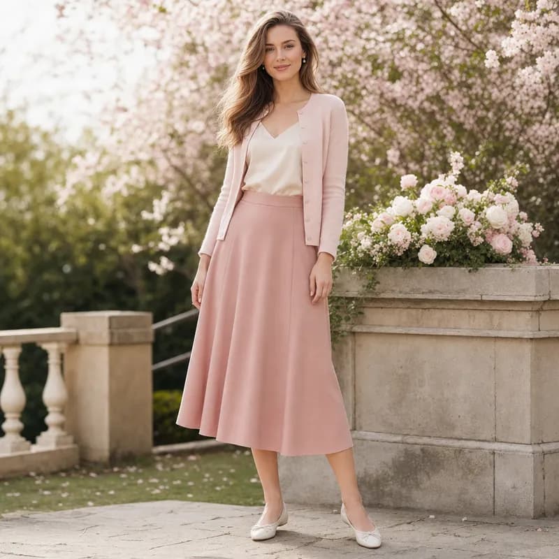 Soft pastel weekend outfit generated from a one-line prompt